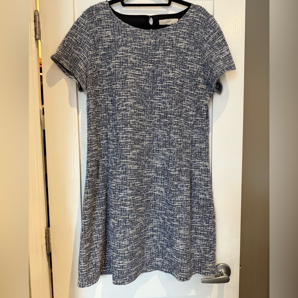 LOFT Blue and Gray Tweed Dress with pockets size 14